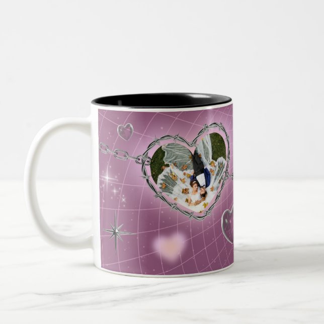 Tasse 2 Couleurs Personalized Double Heart Couple Photo (Gauche)