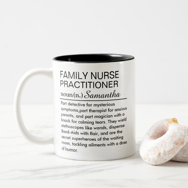 Tasse 2 Couleurs Personalized Family Nurse Practitioner Definition  (Avec donut)