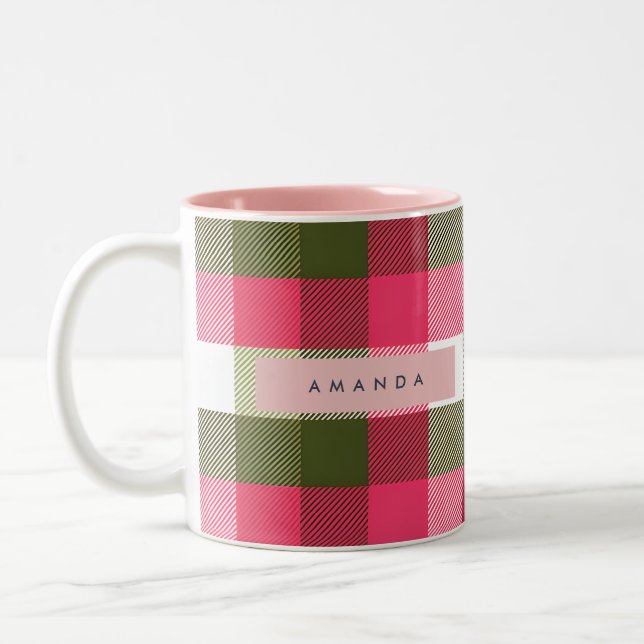Tasse 2 Couleurs Personalized Festive Pink and Green Plaid (Gauche)