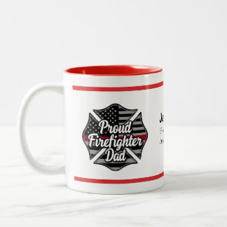 Tasse 2 Couleurs Personalized Firefighter Dad Name Thin Red Line 