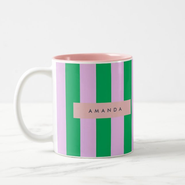 Tasse 2 Couleurs Personalized Fresh Green and Pink Striped Retro (Gauche)