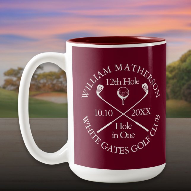 Tasse 2 Couleurs Personalized Golf Hole in One Burgundy (Personalized Golf Hole in One Burgundy Two-Tone Coffee Mug)
