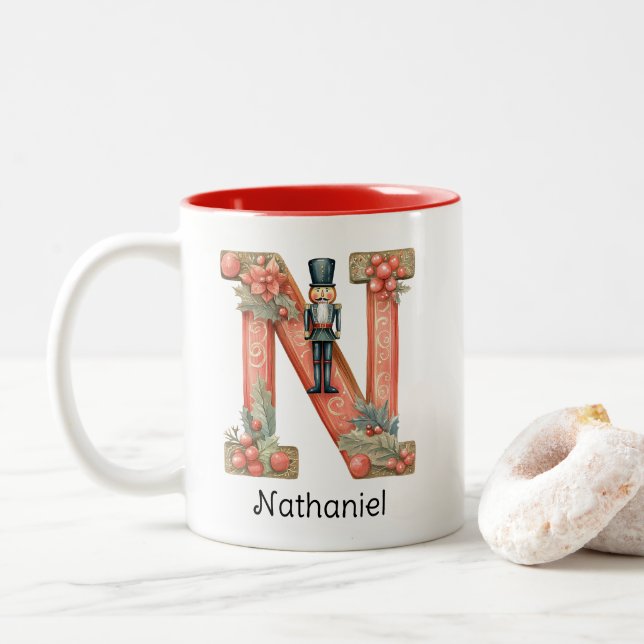 Tasse 2 Couleurs Personalized Nutcracker Monogram N Christmas  (Avec donut)