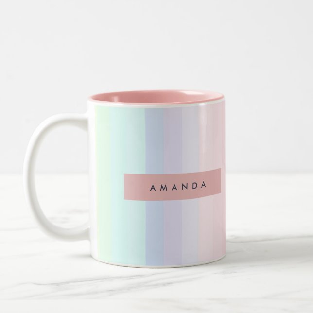 Tasse 2 Couleurs Personalized Pastel Rainbow Stripe (Gauche)