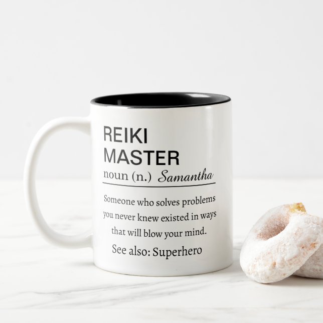 Tasse 2 Couleurs Personalized Reiki Master  Definition  (Avec donut)