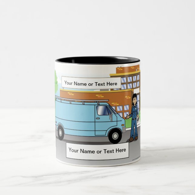 Tasse 2 Couleurs Personalized Service Van Blue - Female Cartoon (Centre)