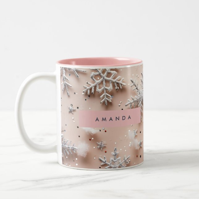 Tasse 2 Couleurs Personalized Silver Glitter Snowflake  (Gauche)