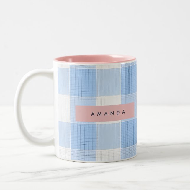 Tasse 2 Couleurs Personalized Soft Pastel Sky Blue Gingham  (Gauche)