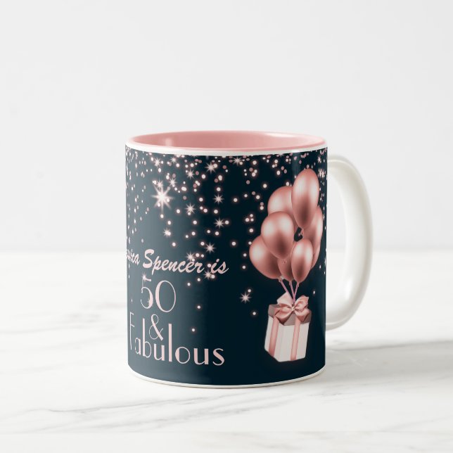Tasse 2 Couleurs Personnalisable 50 & Fabuleux Rose Gold 50e annive (Devant droit)