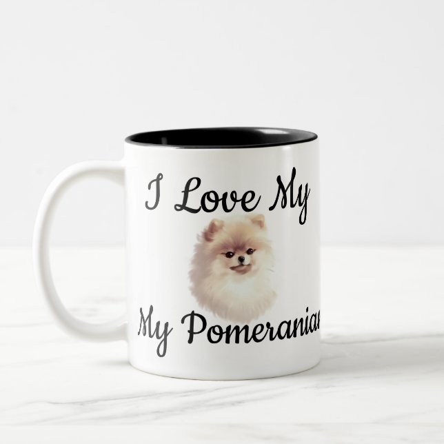 Tasse 2 Couleurs Personnalisable J'Aime Mon Poméranien (Gauche)