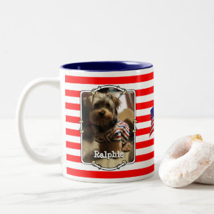 Tasse 2 Couleurs Personnalisé 2 Photos USA American Flag Patriotic 