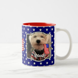 Tasse 2 Couleurs Personnalisé 2 Photos USA American Flag Patriotic 