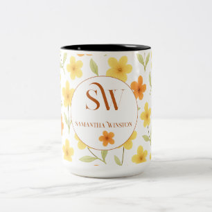Tasse 2 Couleurs Personnalisé avec des fleurs orange et jaune _