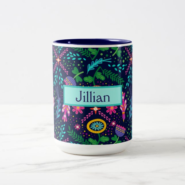 Tasse 2 Couleurs Personnalisé avec votre nom Folk Art (Centre)