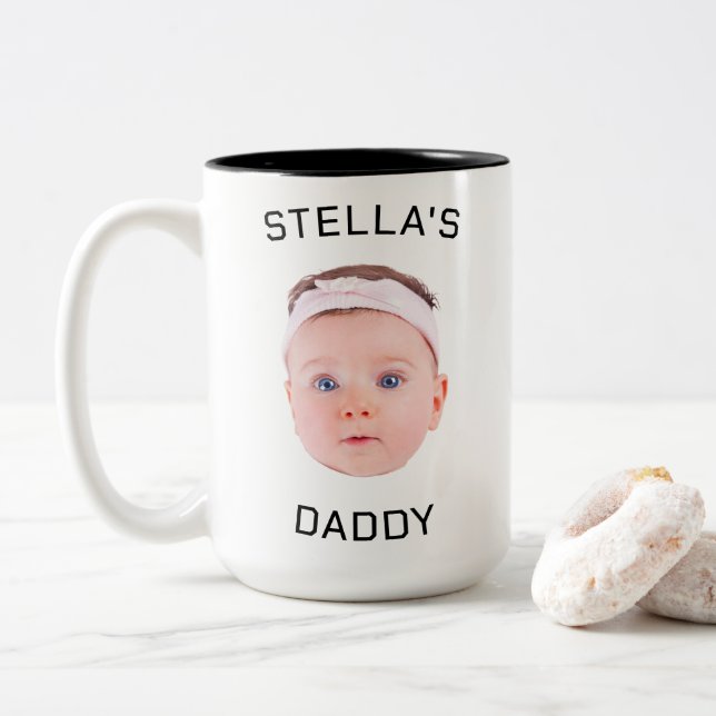 Tasse 2 Couleurs Personnalisé Baby Face Photo Papa Cadeau (Avec donut)
