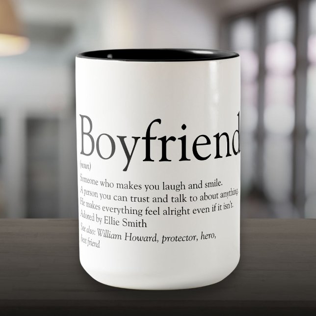 Tasse 2 Couleurs Personnalisé Boyfriend Définition Cool Amusant (Personalized Boyfriend Definition Cool Fun Two-Tone Coffee Mug)