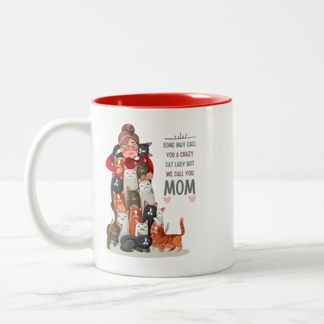 Tasse 2 Couleurs Personnalisé Cuisine Chat Maman Fou Chat Dame (Gauche)