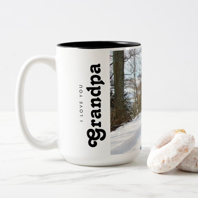 Tasse 2 Couleurs Personnalisé Je t'aime Grand-Père Photo (Avec donut)