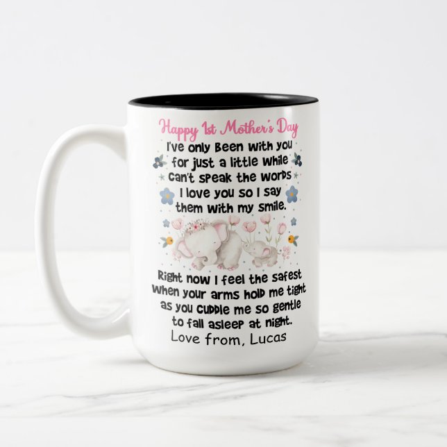 Tasse 2 Couleurs Personnalisé Joyeux 1ère Fête des Mères, Personnal (Gauche)