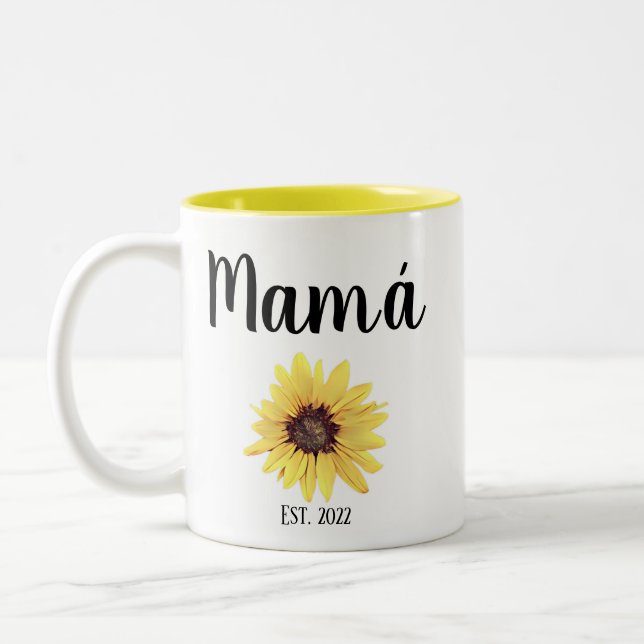 Tasse 2 Couleurs Personnalisé Mamá Est. Tournesol peint (Gauche)