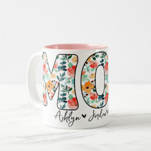 Tasse 2 Couleurs Personnalisé Moderne Maman Floral Enfants Script