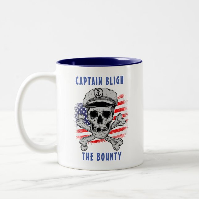 Tasse 2 Couleurs Personnaliser, Capitaine, Crâne et os, Drapeau US, (Gauche)