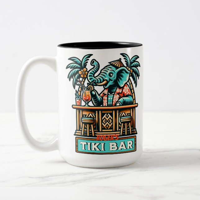 Tasse 2 Couleurs Personnaliser Retro Elephant Tiki Bar (Gauche)