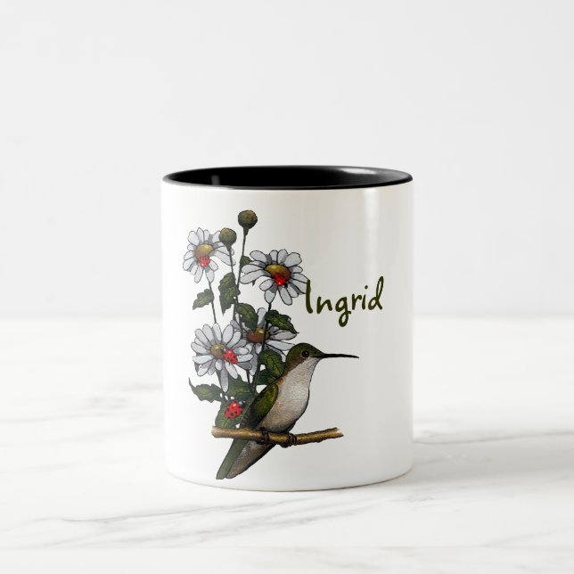 Tasse 2 Couleurs Personnalisez : Marguerites, colibri, coccinelles (Centre)