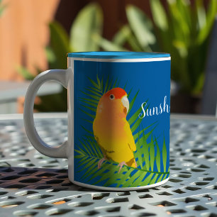 Tasse 2 Couleurs Pet Lovebird Parrot Jaune Lutino Feuille Nom bleu