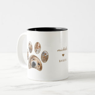 Tasse 2 Couleurs Pet Lovers Gold Empreinte de patte Nom Photo Colla