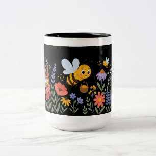 Tasse 2 Couleurs Petite Abeille Occupée dans un Jardin Fleuri