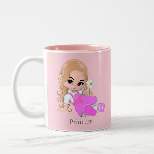 Tasse 2 Couleurs Petite princesse mignonne avec Fleur marguerite ro (Gauche)