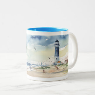 Tasse 2 Couleurs Phare aquarelle en été