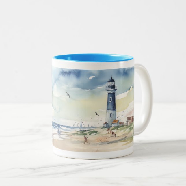 Tasse 2 Couleurs Phare aquarelle en été (Devant droit)