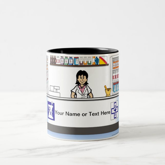 Tasse 2 Couleurs Pharmacienne personnalisée - Dessin féminin (Centre)