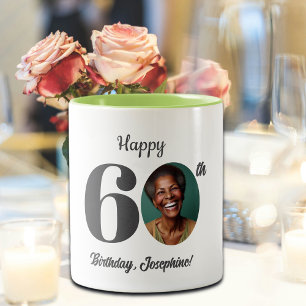 Tasse 2 Couleurs Photo d'anniversaire 60 ans gras et heureux