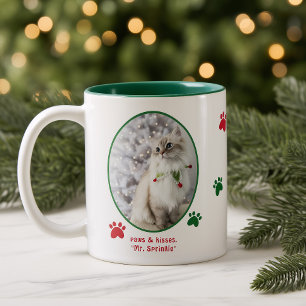 Tasse 2 Couleurs Photo de chat mignon et festif pour Noël