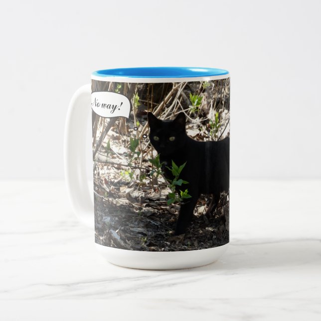 Tasse 2 Couleurs Photo de chat noir (Devant gauche)