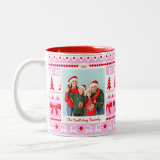 Tasse 2 Couleurs Photo de famille Sweat de Noël rose et rouge