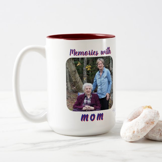 Tasse 2 Couleurs Photo Memories Maman Bleu/Rouge Presonlize (Avec donut)