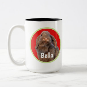 Tasse 2 Couleurs Photo personnalisé de lapin Holland Lop avec nom