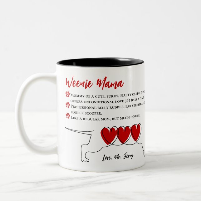 Tasse 2 Couleurs Photo personnalisée Dachshund Doxie Maman Définiti (Gauche)