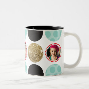 Tasse 2 Couleurs PHOTO POLKA DOT photo enfant moderne tache or noir