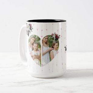 Tasse 2 Couleurs Photos personnalisées en forme de coeur blanc