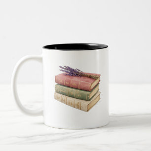 Tasse 2 Couleurs Pile de livres anciens avec lavande Cottagecosy