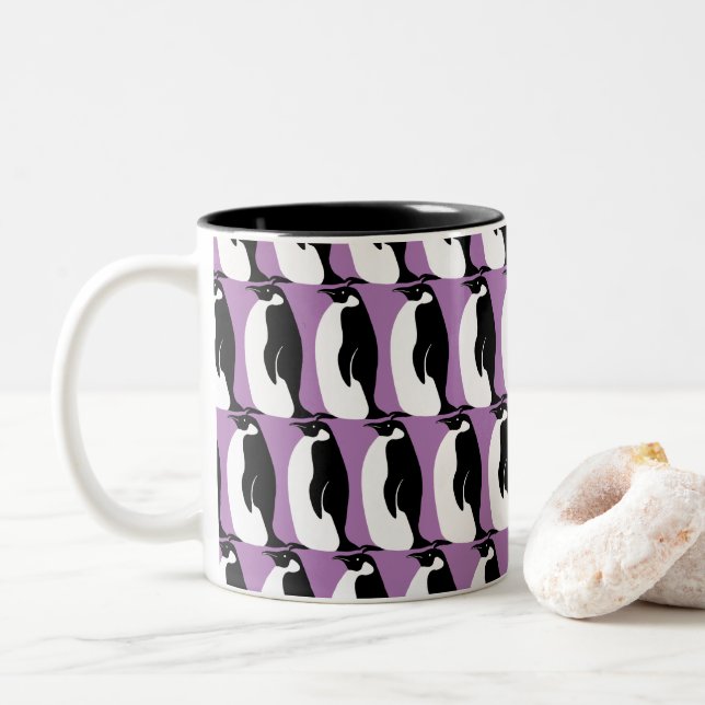 Tasse 2 Couleurs Pingouin Motif violet noir blanc (Avec donut)