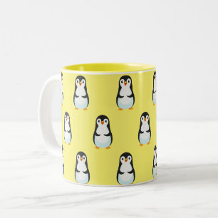 Tasse 2 Couleurs Pingouin noir et blanc Motif sur Jaune clair