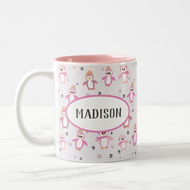 Tasse 2 Couleurs Pingouins roses Noël pour enfants (Gauche)