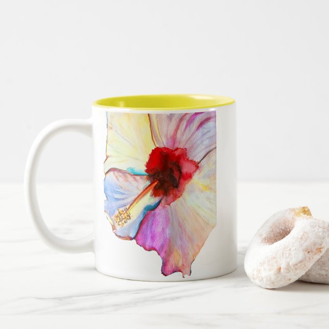 Tasse 2 Couleurs Pink aquarelle tulipe art (Avec donut)