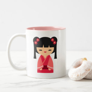 Tasse 2 Couleurs Pink Kokeshi poupées japonaises